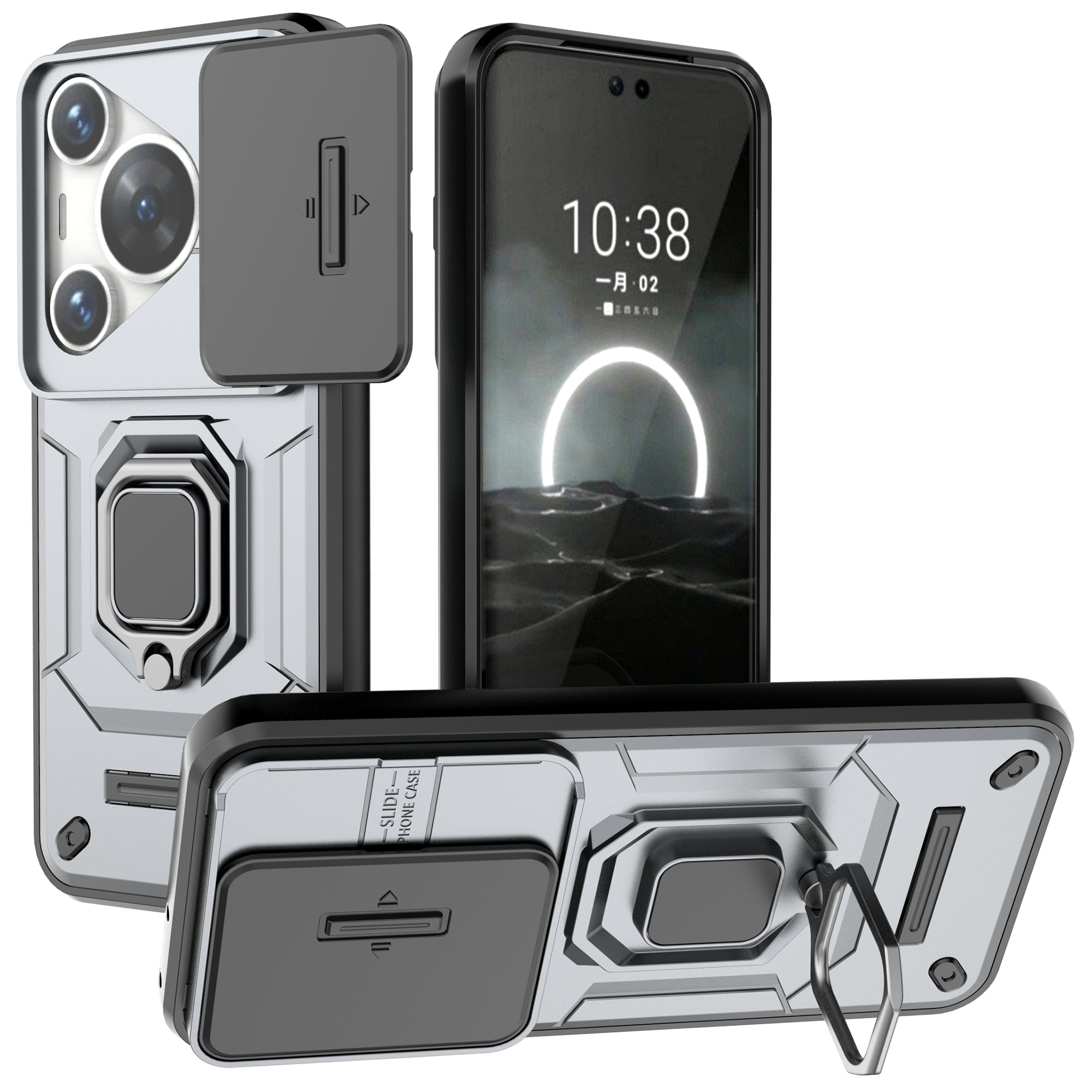 For Huawei Pura 70 Pro / Pura 70 Pro+ Kickstand Case Slide Lens Protection PC+TPU Phone Cover For Huawei Pura 70 Pro / Pura 70 Pro+ Kickstand Case Slide Lens Protection PC+TPU Phone Cover